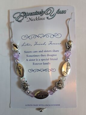 Silver Tone Necklace with Light Purple Accents — Sister, Friend, Forever